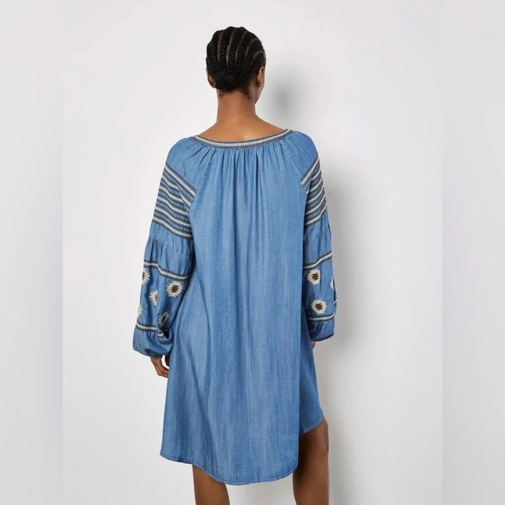 APRICOT 🍑- Blue Embroidered Long Sleeve V-Neck Dress - Picture 5 of 6